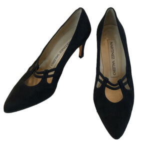 Martinez Valero Suede Kitten Heels Slip on Pumps Shoes in Black size 6.5